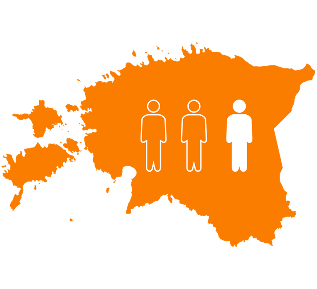 Natural Pharmaceuticals VitaSolaris® D3 Oranžil taustal diagramm, mis näitab kolme inimest, kellest üks on esile tõstetud valge värviga.