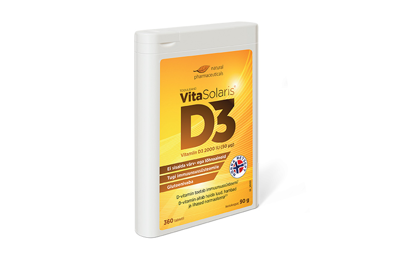 VitaSolaris D3 pakend — aasta varu D-vitamiini (360 tabletti):VitaSolaris® D3